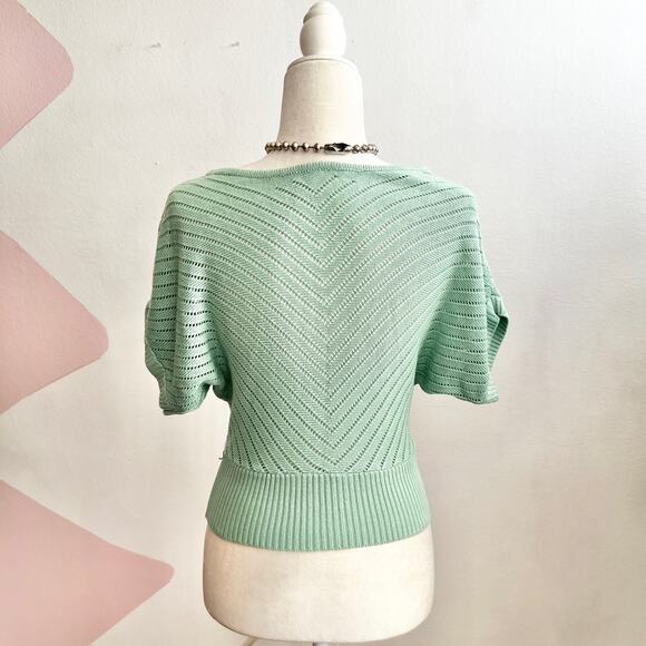 Green Crochet Batwing Top Boho Knit Festival Hippie Y2K 2000s Retro - Picture 2 of 4